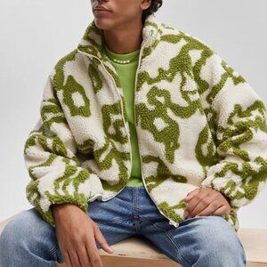 Mode of One Men's Jacquard Zip-Front Sherpa Jacket Neo Natural Size XL